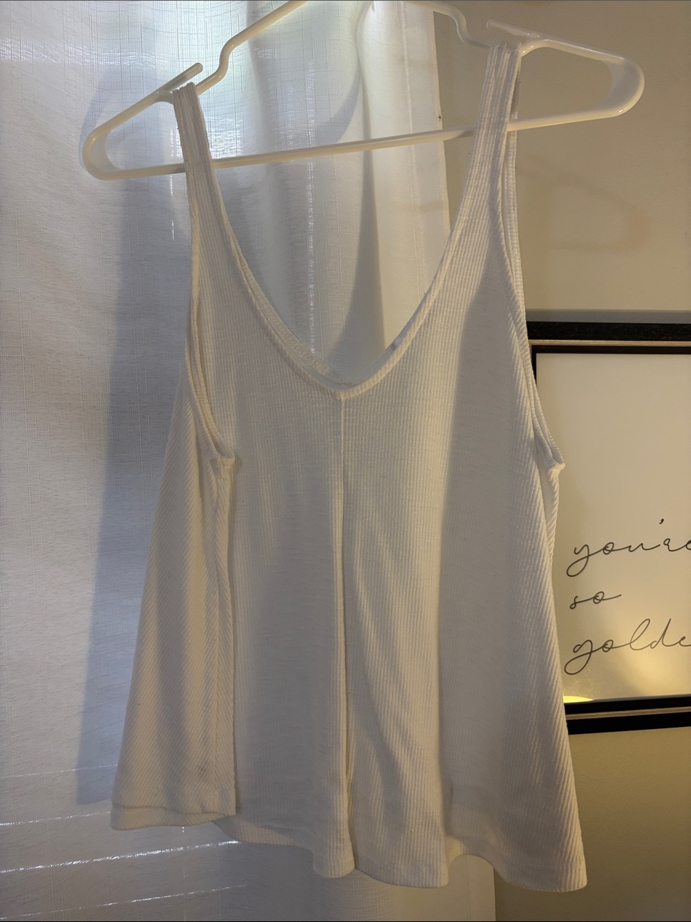 vestique Cream Ribbed V-Neck Tank